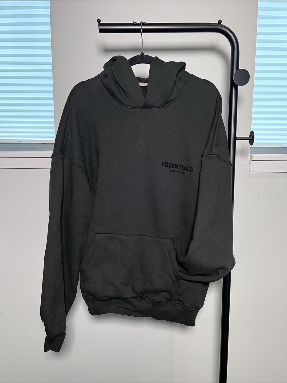 Essentials Fear Of God Black Flocked Hoodie